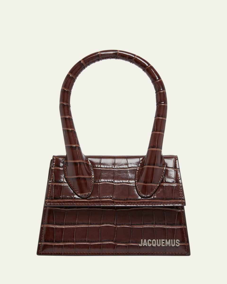 Le Chiquito Moyen Croc-Embossed Leather Top-Handle Bag